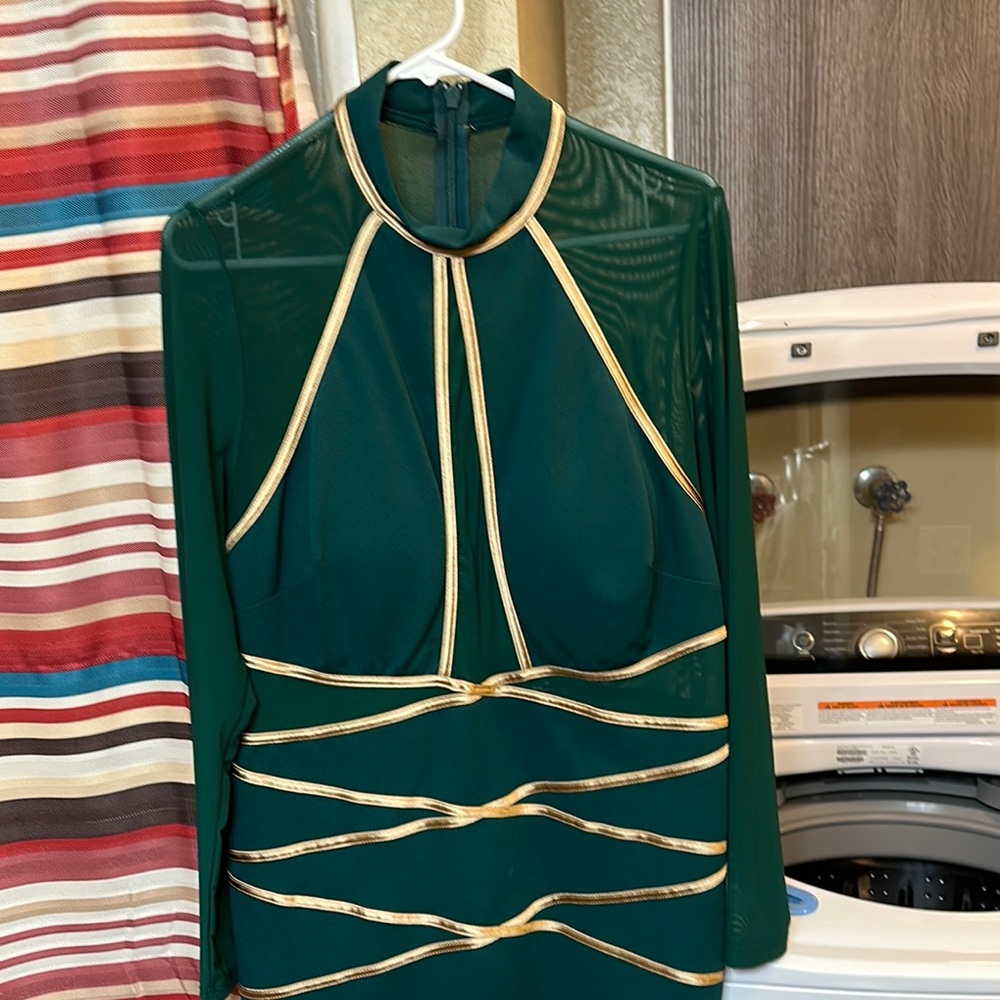 Elegant Green and Gold Women's Dress